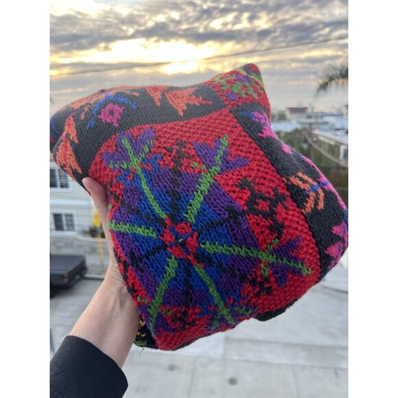 Vintage 90s handknit Knitting Needles holiday snowflake turtleneck sweater L - Picture 2 of 11